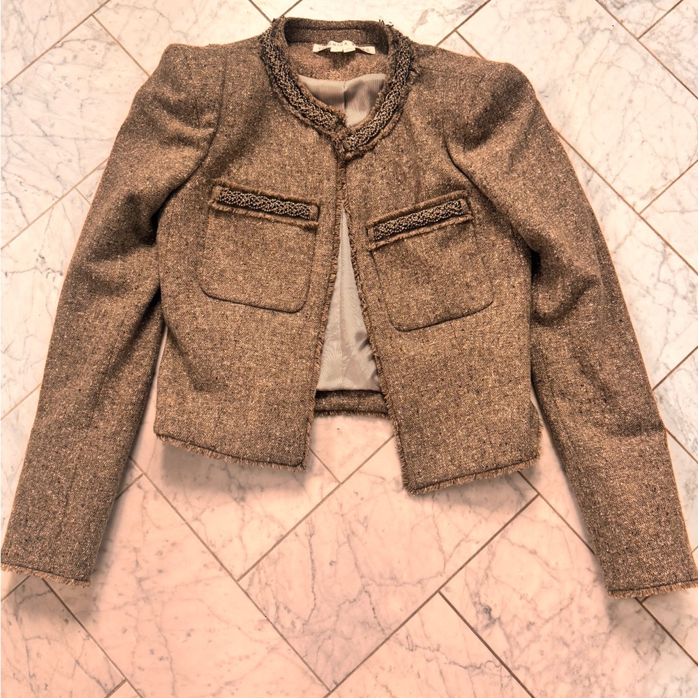 Veronica Beard Brown Tweed Embellished Women's Jacket